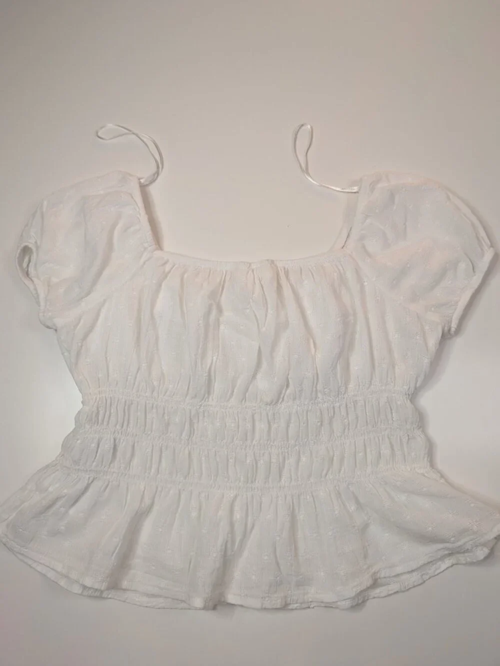 H&M Girls White Smocked Peplum Puff Sleeve Top Size 14 / 11-12Y